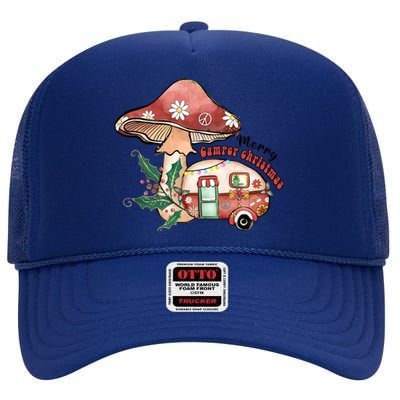 Merry Camper Christmas Gift For Camping Lover High Crown Mesh Back Trucker Hat