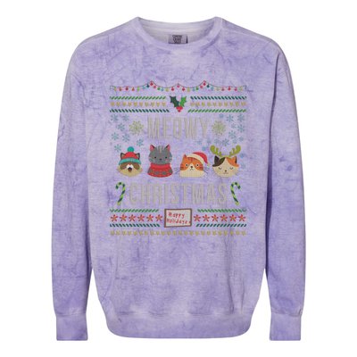 Meowy Christmas Cat Lover Tacky Ugly Christmas Party Meaningful Gift Colorblast Crewneck Sweatshirt