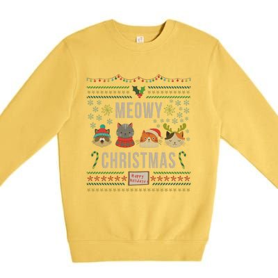 Meowy Christmas Cat Lover Tacky Ugly Christmas Party Meaningful Gift Premium Crewneck Sweatshirt