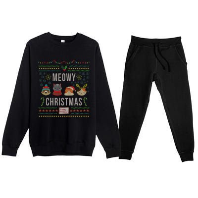 Meowy Christmas Cat Lover Tacky Ugly Christmas Party Meaningful Gift Premium Crewneck Sweatsuit Set