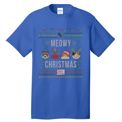 Meowy Christmas Cat Lover Tacky Ugly Christmas Party Meaningful Gift Tall T-Shirt