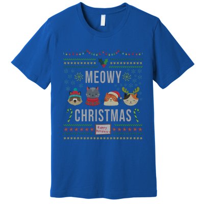 Meowy Christmas Cat Lover Tacky Ugly Christmas Party Meaningful Gift Premium T-Shirt