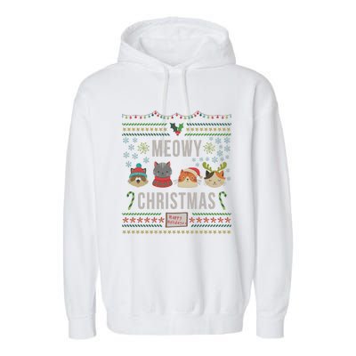 Meowy Christmas Cat Lover Tacky Ugly Christmas Party Meaningful Gift Garment-Dyed Fleece Hoodie