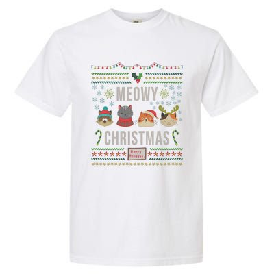 Meowy Christmas Cat Lover Tacky Ugly Christmas Party Meaningful Gift Garment-Dyed Heavyweight T-Shirt