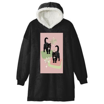 Mid Century Cats Atomic Cat Retro Pin.K 50s 60s Hooded Wearable Blanket