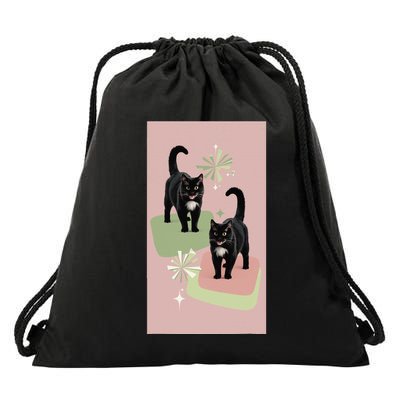 Mid Century Cats Atomic Cat Retro Pin.K 50s 60s Drawstring Bag