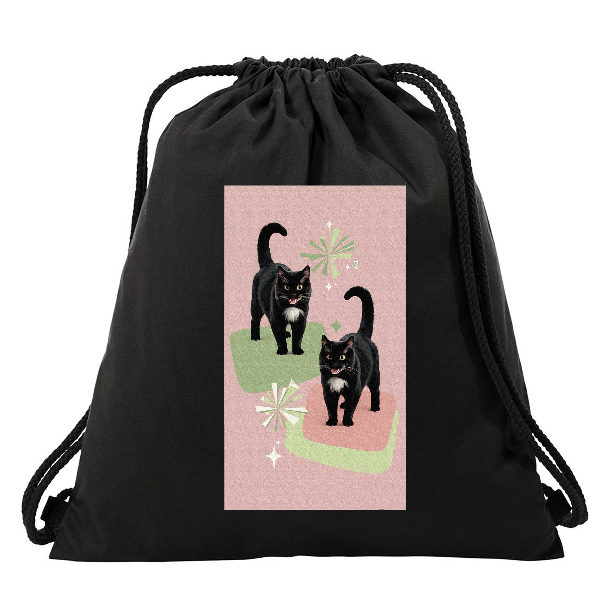 Mid Century Cats Atomic Cat Retro Pin.K 50s 60s Drawstring Bag