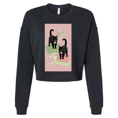 Mid Century Cats Atomic Cat Retro Pin.K 50s 60s Cropped Pullover Crew