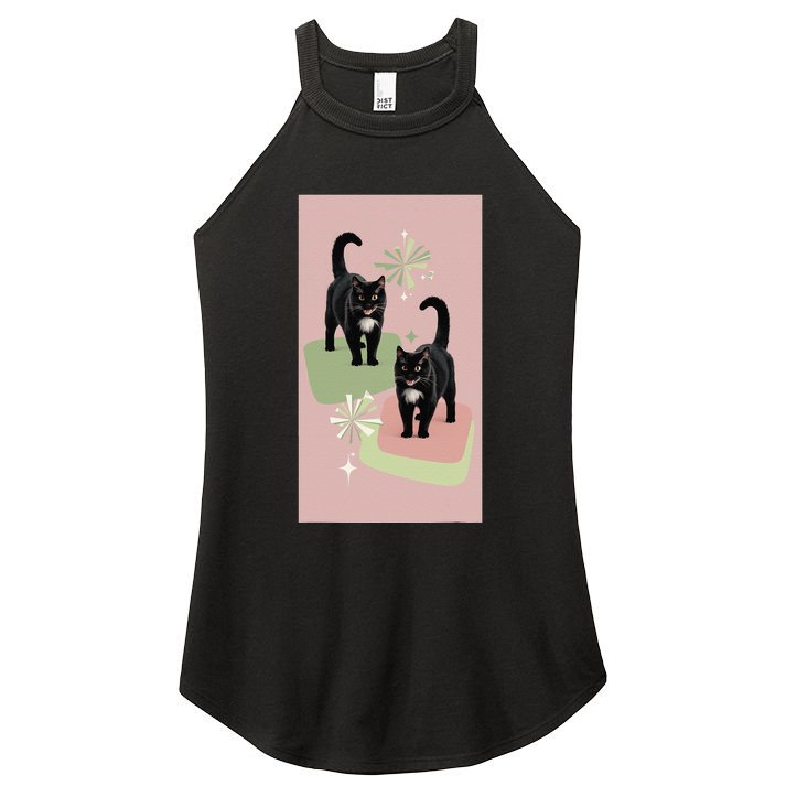 Mid Century Cats Atomic Cat Retro Pin.K 50s 60s Women's Perfect Tri Rocker Tank
