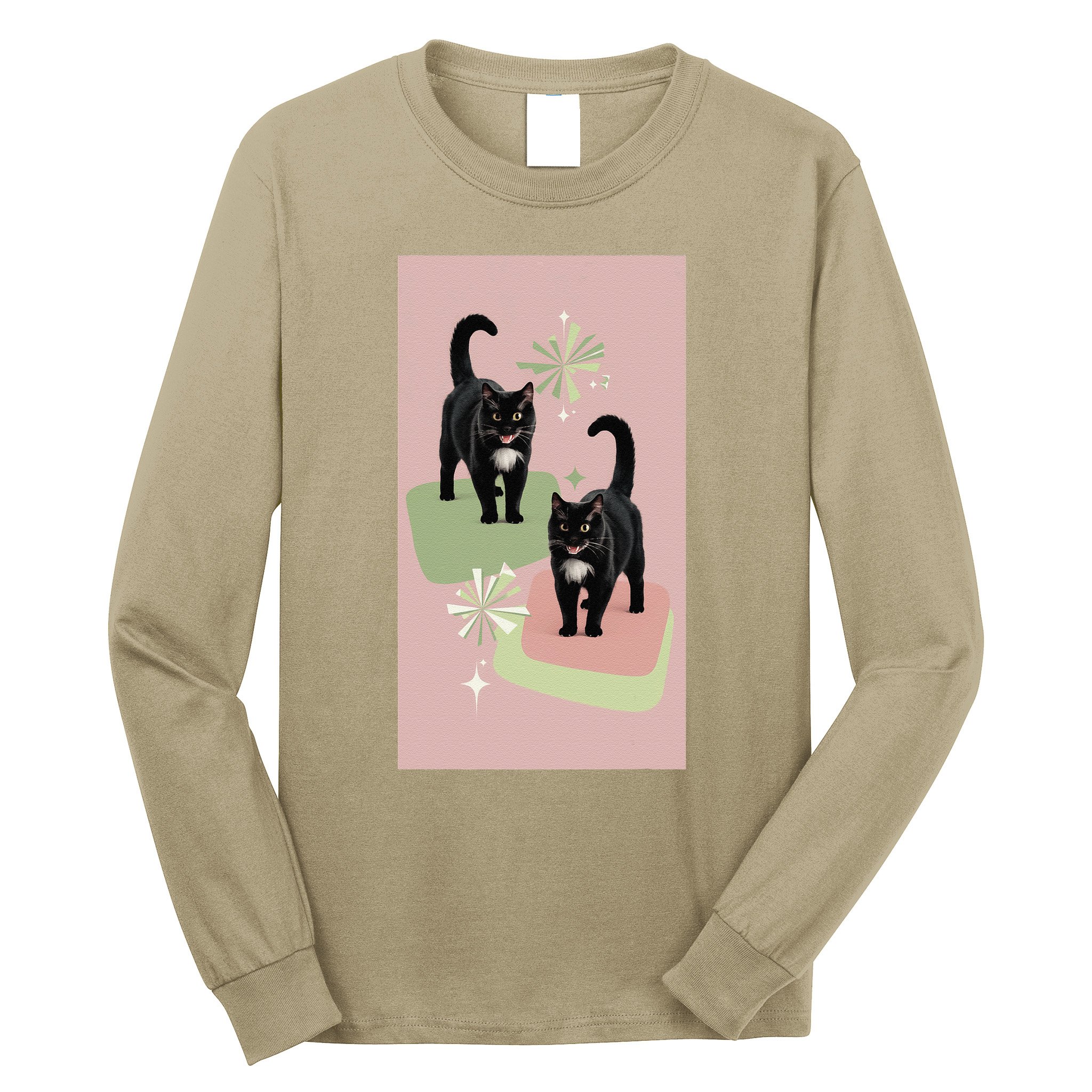 Mid Century Cats Atomic Cat Retro Pin.K 50s 60s Long Sleeve Shirt