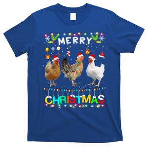 Merry Christmas Chicken Gift Santa Hat Lights Xmas Funny Gift T-Shirt