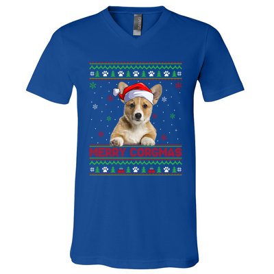 Merry Corgmas Corgi Dog Ugly Xmas Santa Corgi Christmas Gift V-Neck T-Shirt