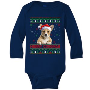 Merry Corgmas Corgi Dog Ugly Xmas Santa Corgi Christmas Gift Baby Long Sleeve Bodysuit