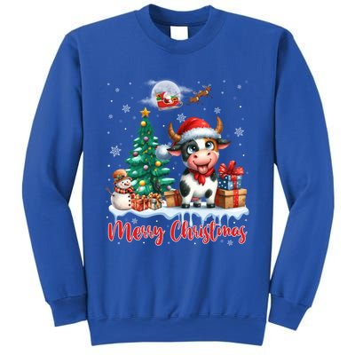 Merry Christmas Cute Cow Santa Hat Cow Lovers Christmas Tree Gift Sweatshirt