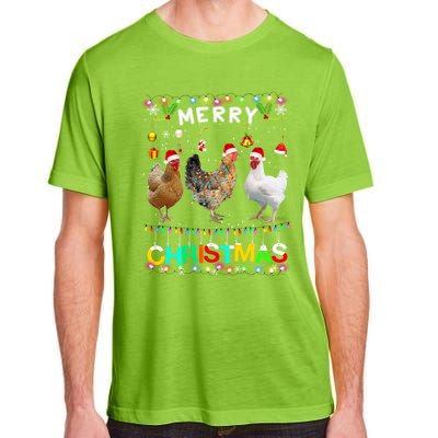 Merry Christmas Chicken Santa Hat Lights Xmas Funny Long Sleeve T Adult ChromaSoft Performance T-Shirt