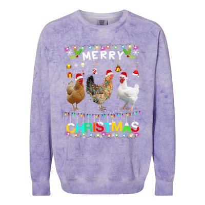 Merry Christmas Chicken Santa Hat Lights Xmas Funny Long Sleeve T Colorblast Crewneck Sweatshirt