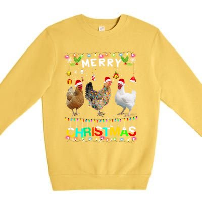 Merry Christmas Chicken Santa Hat Lights Xmas Funny Long Sleeve T Premium Crewneck Sweatshirt