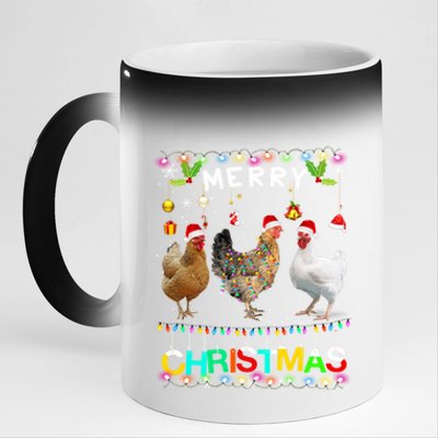 Merry Christmas Chicken Santa Hat Lights Xmas Funny Long Sleeve T 11oz Black Color Changing Mug