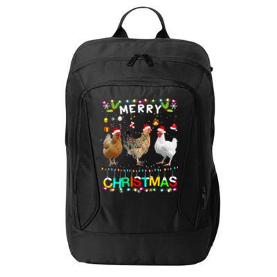 Merry Christmas Chicken Santa Hat Lights Xmas Funny Long Sleeve T City Backpack