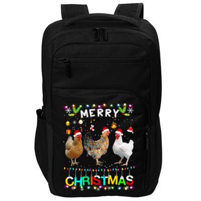 Merry Christmas Chicken Santa Hat Lights Xmas Funny Long Sleeve T Impact Tech Backpack