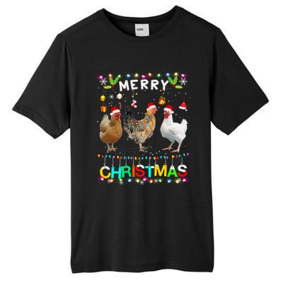 Merry Christmas Chicken Santa Hat Lights Xmas Funny Long Sleeve T Tall Fusion ChromaSoft Performance T-Shirt