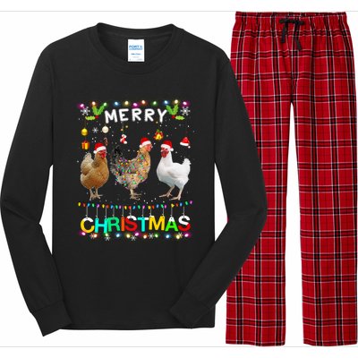 Merry Christmas Chicken Santa Hat Lights Xmas Funny Long Sleeve T Long Sleeve Pajama Set