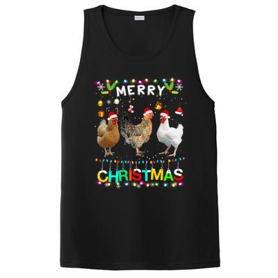 Merry Christmas Chicken Santa Hat Lights Xmas Funny Long Sleeve T PosiCharge Competitor Tank