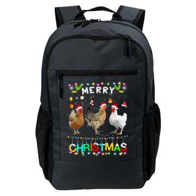 Merry Christmas Chicken Santa Hat Lights Xmas Funny Long Sleeve T Daily Commute Backpack