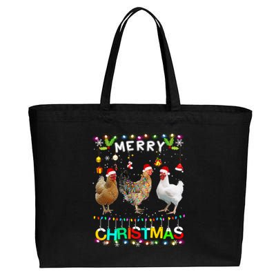 Merry Christmas Chicken Santa Hat Lights Xmas Funny Long Sleeve T Cotton Canvas Jumbo Tote