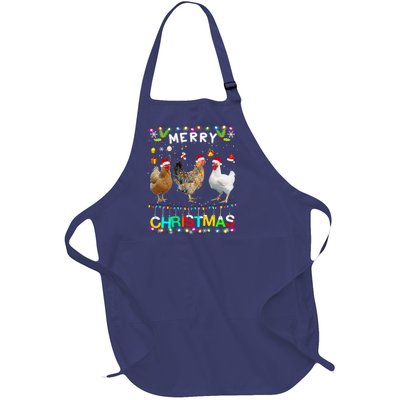 Merry Christmas Chicken Santa Hat Lights Xmas Funny Long Sleeve T Full-Length Apron With Pockets