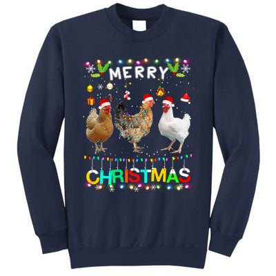 Merry Christmas Chicken Santa Hat Lights Xmas Funny Long Sleeve T Sweatshirt