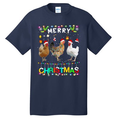 Merry Christmas Chicken Santa Hat Lights Xmas Funny Long Sleeve T Tall T-Shirt