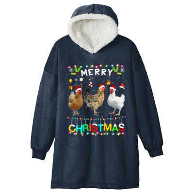 Merry Christmas Chicken Santa Hat Lights Xmas Funny Long Sleeve T Hooded Wearable Blanket