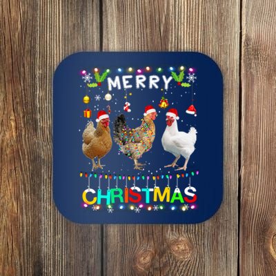 Merry Christmas Chicken Santa Hat Lights Xmas Funny Long Sleeve T Coaster