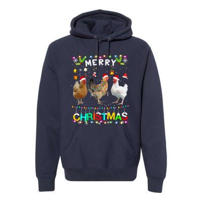 Merry Christmas Chicken Santa Hat Lights Xmas Funny Long Sleeve T Premium Hoodie