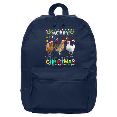 Merry Christmas Chicken Santa Hat Lights Xmas Funny Long Sleeve T 16 in Basic Backpack