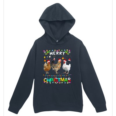 Merry Christmas Chicken Santa Hat Lights Xmas Funny Long Sleeve T Urban Pullover Hoodie