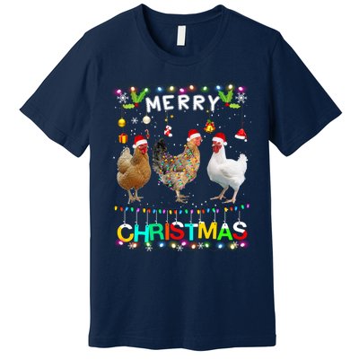 Merry Christmas Chicken Santa Hat Lights Xmas Funny Long Sleeve T Premium T-Shirt