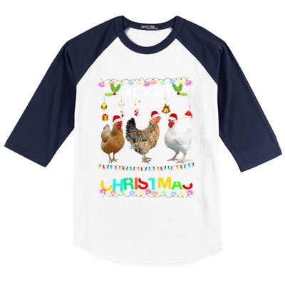 Merry Christmas Chicken Santa Hat Lights Xmas Funny Long Sleeve T Baseball Sleeve Shirt