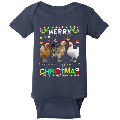 Merry Christmas Chicken Santa Hat Lights Xmas Funny Long Sleeve T Baby Bodysuit