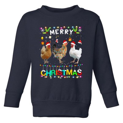 Merry Christmas Chicken Santa Hat Lights Xmas Funny Long Sleeve T Toddler Sweatshirt