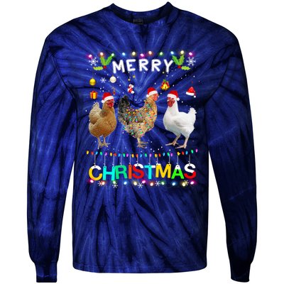 Merry Christmas Chicken Santa Hat Lights Xmas Funny Long Sleeve T Tie-Dye Long Sleeve Shirt