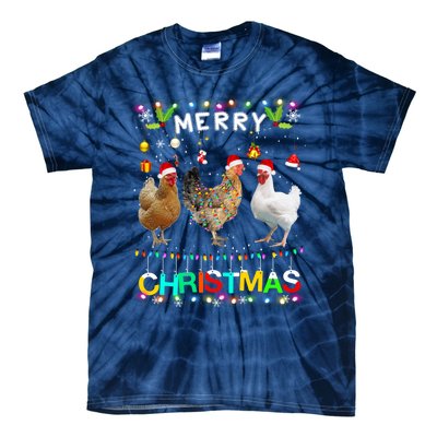 Merry Christmas Chicken Santa Hat Lights Xmas Funny Long Sleeve T Tie-Dye T-Shirt