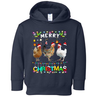 Merry Christmas Chicken Santa Hat Lights Xmas Funny Long Sleeve T Toddler Hoodie