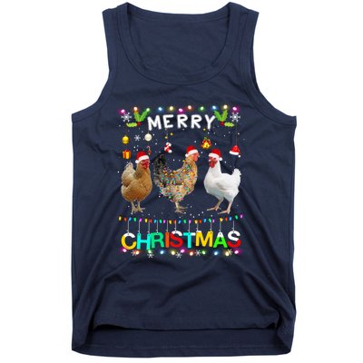 Merry Christmas Chicken Santa Hat Lights Xmas Funny Long Sleeve T Tank Top