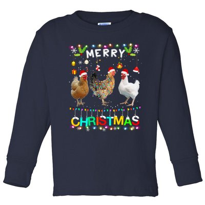 Merry Christmas Chicken Santa Hat Lights Xmas Funny Long Sleeve T Toddler Long Sleeve Shirt