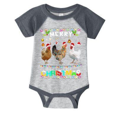 Merry Christmas Chicken Santa Hat Lights Xmas Funny Long Sleeve T Infant Baby Jersey Bodysuit