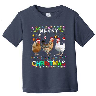 Merry Christmas Chicken Santa Hat Lights Xmas Funny Long Sleeve T Toddler T-Shirt