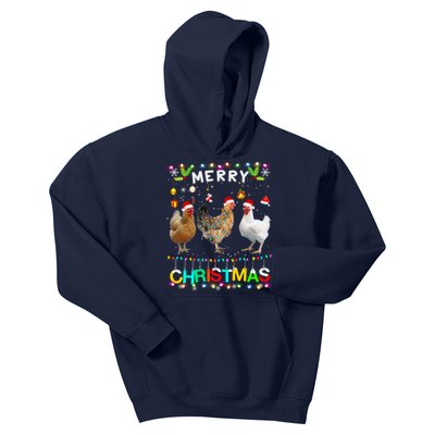 Merry Christmas Chicken Santa Hat Lights Xmas Funny Long Sleeve T Kids Hoodie