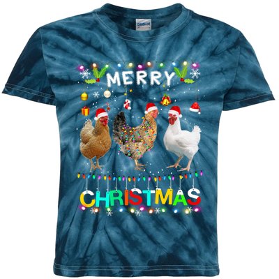 Merry Christmas Chicken Santa Hat Lights Xmas Funny Long Sleeve T Kids Tie-Dye T-Shirt